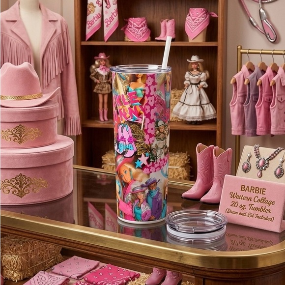 Barbie Other - 🎀RARE BARBIE Barbie Western Collage 20 oz Skinny Tumbler, Barbie Gift 🎀